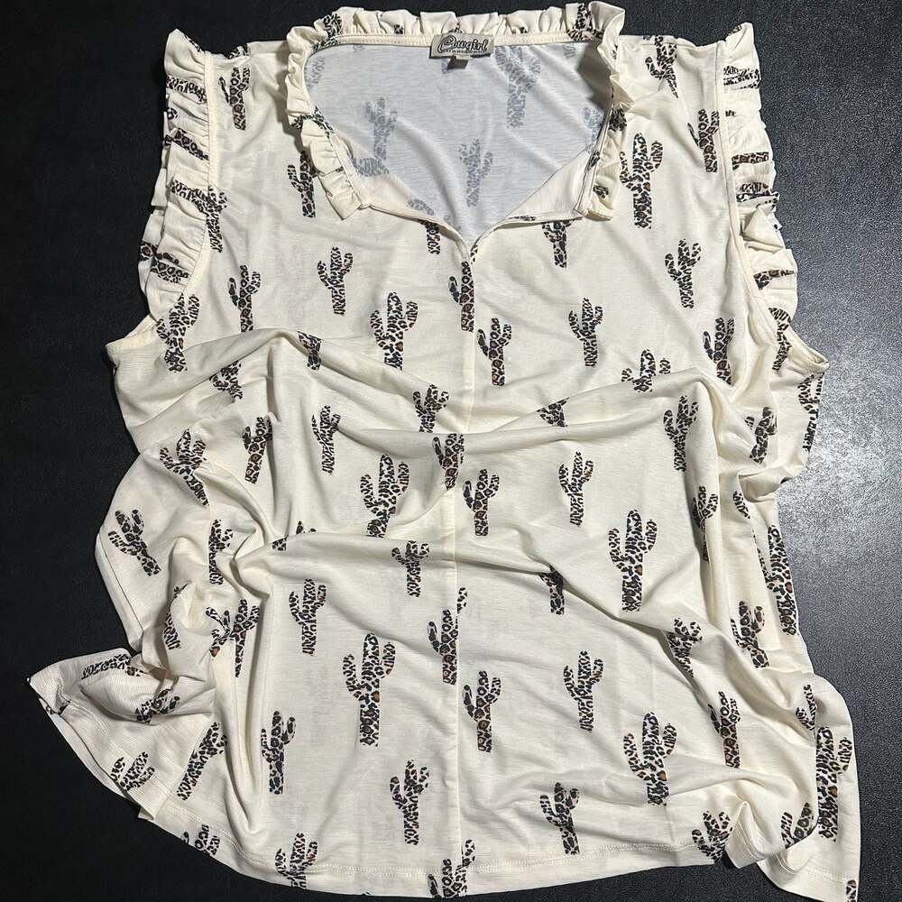 Cowgirl hard wear cactus print women’s no sleeve tshirt